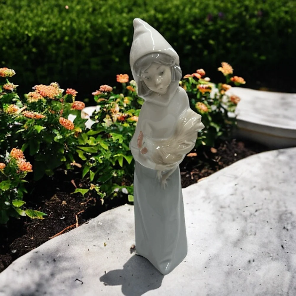 Vintage Lladro Porcelain Figurine Girl Carrying Rooster